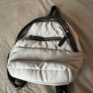 New Steve Madden Mini Satin Backpack in Gray/Silver